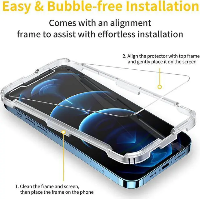 Alt view image 2 of 7 - UNBREAKcable 3-Pack Screen Protector for iPhone 12 Pro Max, Double Shatterproof Tempered Glass [Easy Installation] [9H Hardness] [99.99% HD Clear] [Case Friendly] for iPhone 6.7 inch