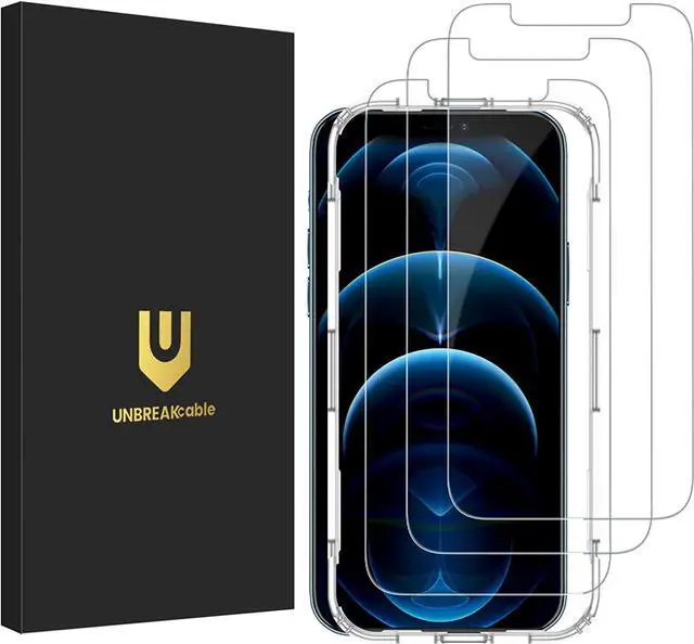Main image of UNBREAKcable 3-Pack Screen Protector for iPhone 12 Pro Max, Double Shatterproof Tempered Glass [Easy Installation] [9H Hardness] [99.99% HD Clear] [Case Friendly] for iPhone 6.7 inch