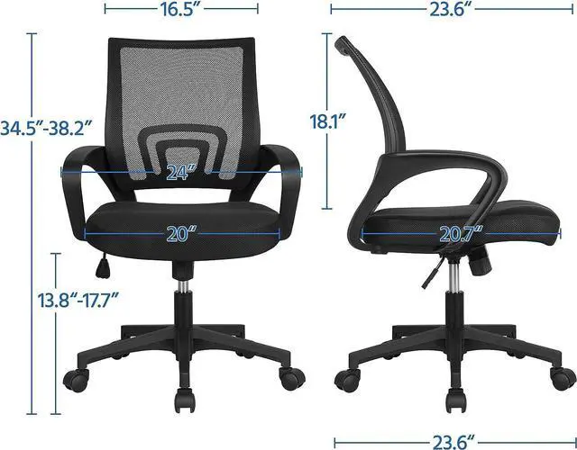 Alt view image 4 of 7 - Yaheetech Office Chair Ergonomic Desk Chair Mid-Back Big Cheap Computer Chair Mesh Swivel Chair with Lumbar Support