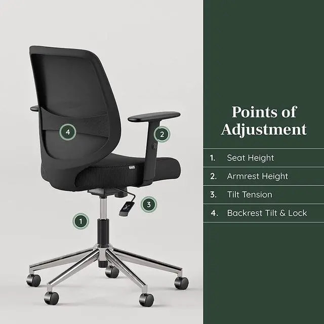 Alt view image 5 of 7 - Branch Daily Chair - Computer Office Chair with Swivel, Lumbar Rest, and Adjustable Armrests - Sustainable, Stylish Mesh, & Adjustable Armrests - Comfortable Seating for Improved Posture - Black