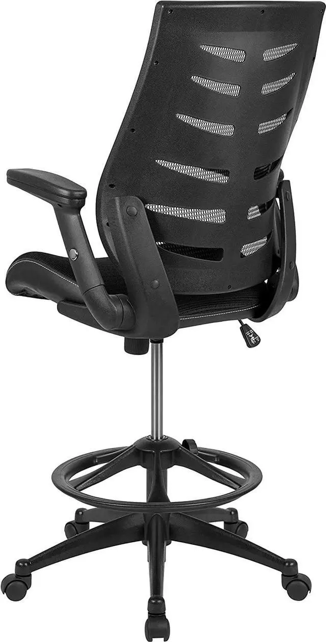 Alt view image 5 of 7 - Flash Furniture Kale High-Back Ergonomic Mesh Office Chair with Flip-Up Arms and Adjustable Foot Ring, Spine-Back Tall Executive Swivel Chair, Black