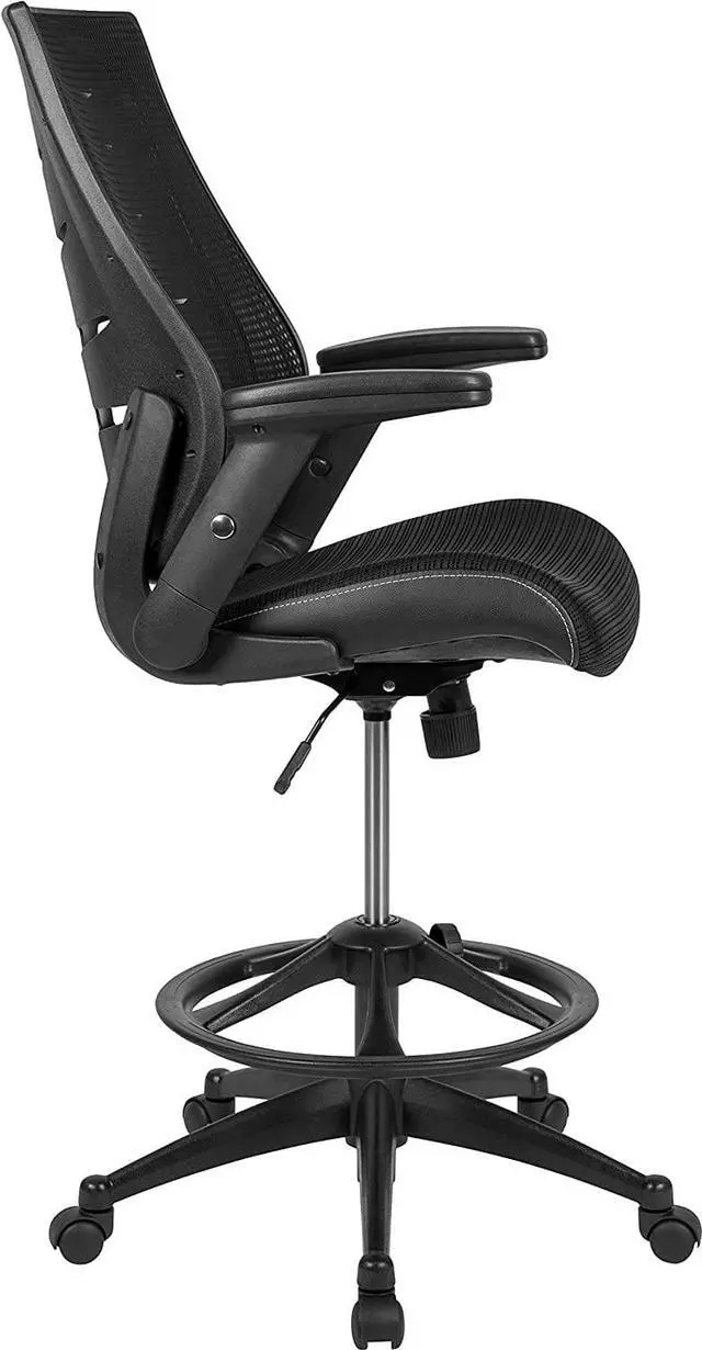 Alt view image 6 of 7 - Flash Furniture Kale High-Back Ergonomic Mesh Office Chair with Flip-Up Arms and Adjustable Foot Ring, Spine-Back Tall Executive Swivel Chair, Black