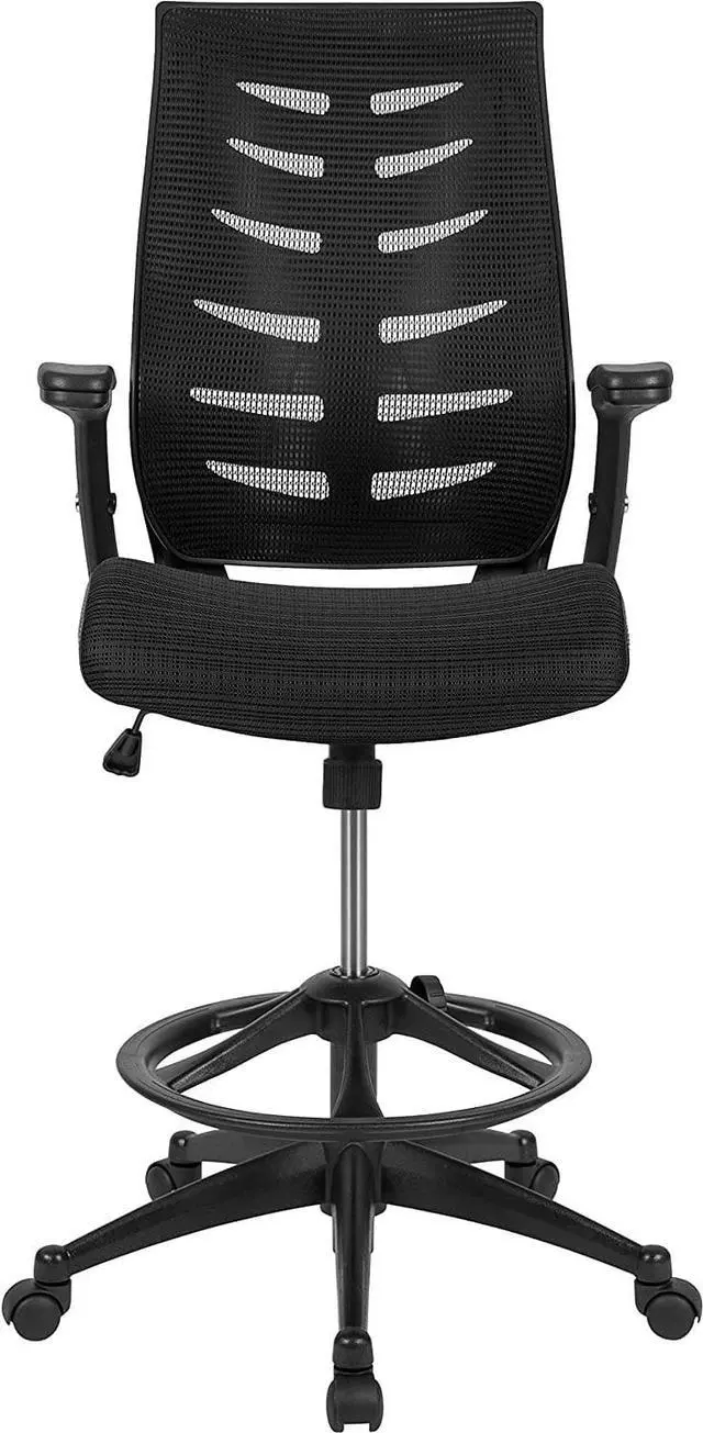 Alt view image 7 of 7 - Flash Furniture Kale High-Back Ergonomic Mesh Office Chair with Flip-Up Arms and Adjustable Foot Ring, Spine-Back Tall Executive Swivel Chair, Black