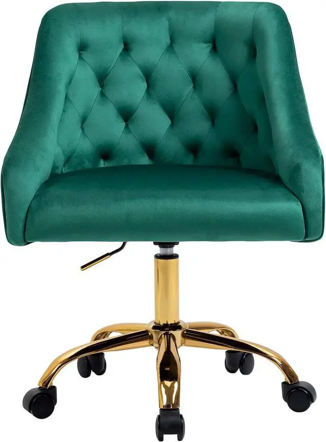 Alt view image 4 of 7 - ATTICA Home Office Desk Chair Modern Velvet Office Computer Chair Height Adjustable Mid-Back Task Chair (Green)