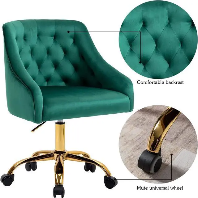 Alt view image 6 of 7 - ATTICA Home Office Desk Chair Modern Velvet Office Computer Chair Height Adjustable Mid-Back Task Chair (Green)