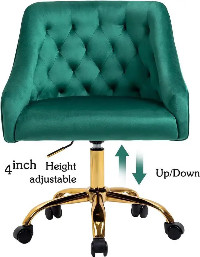 Alt view image 7 of 7 - ATTICA Home Office Desk Chair Modern Velvet Office Computer Chair Height Adjustable Mid-Back Task Chair (Green)