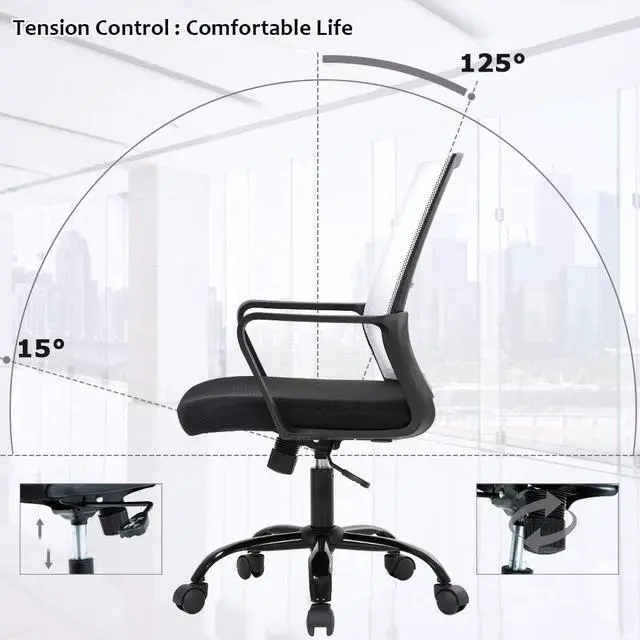 Alt view image 6 of 7 - BestOffice Computer Chair Office Chair Cheap Desk Chair Swivel Rolling Ergonomic Executive Lumbar Support Task Mesh Chair Adjustable Stool for Home Office, White