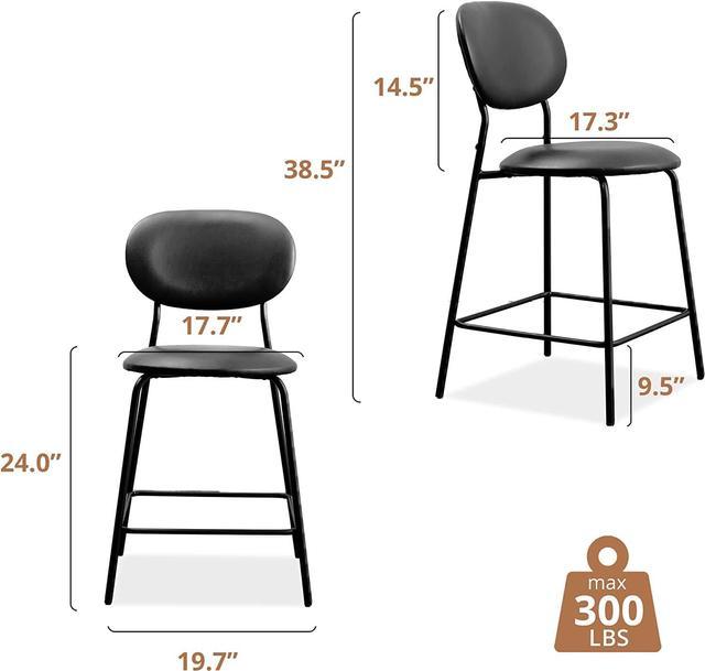 LUE BONA Faux Leather Bar Stools Set of 4,Soft Backrest with Metal