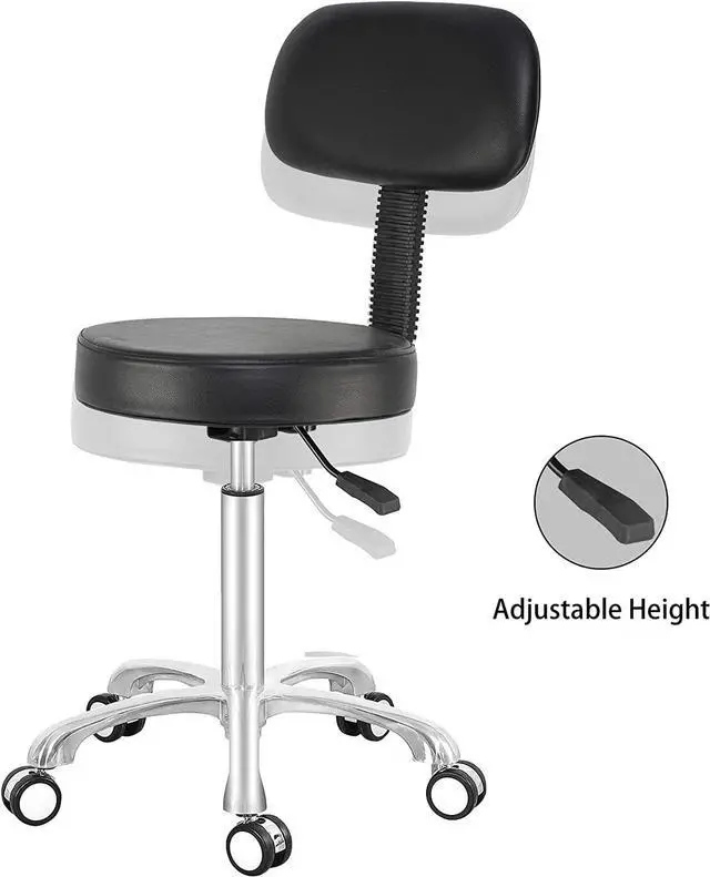 Alt view image 6 of 7 - Antlu Rolling Stool Drafting Chair for Garage Shop Workbench Kitchen Medical Salon,Swivel Adjustable Stool with Wheels and Back Support (Black, Without Foot Ring)