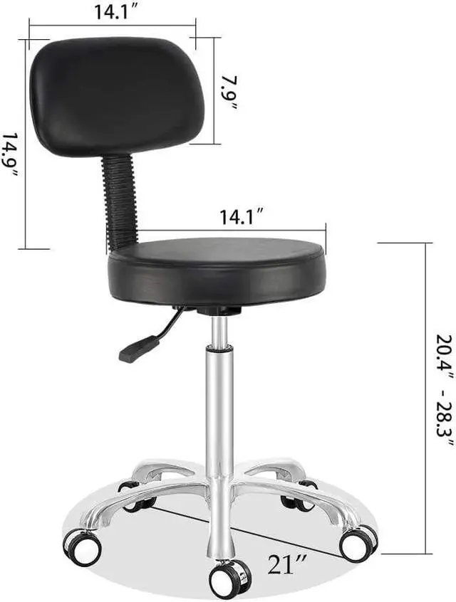 Alt view image 3 of 7 - Antlu Rolling Stool Drafting Chair for Garage Shop Workbench Kitchen Medical Salon,Swivel Adjustable Stool with Wheels and Back Support (Black, Without Foot Ring)