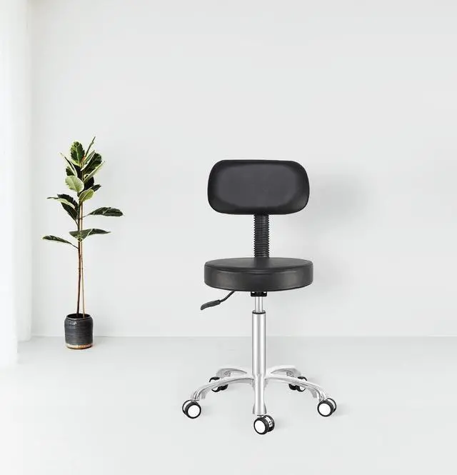 Alt view image 2 of 7 - Antlu Rolling Stool Drafting Chair for Garage Shop Workbench Kitchen Medical Salon,Swivel Adjustable Stool with Wheels and Back Support (Black, Without Foot Ring)