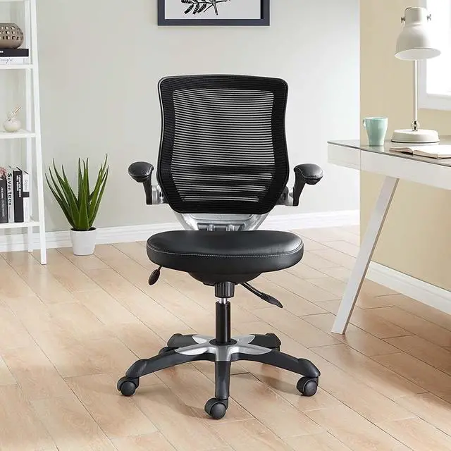 Alt view image 2 of 7 - Modway Edge Mesh Back and White Vinyl Seat Office Chair With Flip-Up Arms - Computer Desks in Black