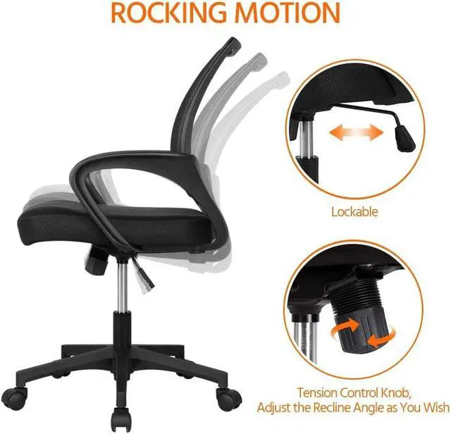 Alt view image 6 of 7 - Yaheetech Office Chair Mid Back Swivel Lumbar Support Desk Chair, Height Adjustable Computer Ergonomic Mesh Chair with Armrest Black, 2-Pack