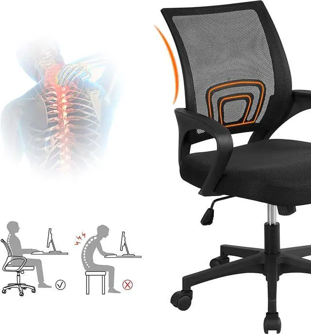 Alt view image 5 of 7 - Yaheetech Office Chair Mid Back Swivel Lumbar Support Desk Chair, Height Adjustable Computer Ergonomic Mesh Chair with Armrest Black, 2-Pack