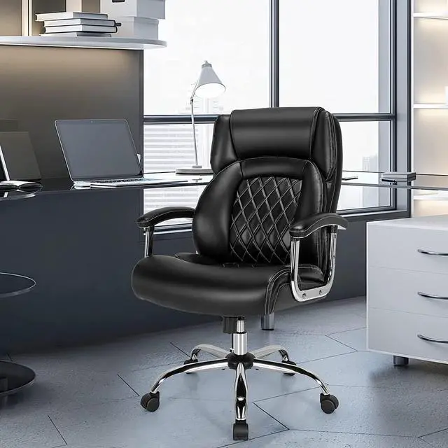 Alt view image 7 of 7 - Giantex 500LBS Big and Tall Office Chair, Wide Seat Large Leather Executive Chair w/Heavy Duty Metal Base, Height Adjustable Swivel Computer Task Desk Chair, Padded Armrest, Rocking Backrest (Black)