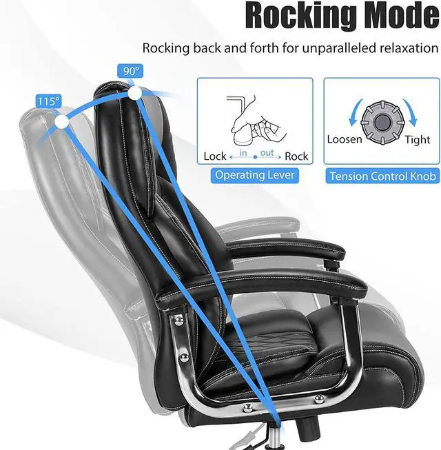 Alt view image 5 of 7 - Giantex 500LBS Big and Tall Office Chair, Wide Seat Large Leather Executive Chair w/Heavy Duty Metal Base, Height Adjustable Swivel Computer Task Desk Chair, Padded Armrest, Rocking Backrest (Black)