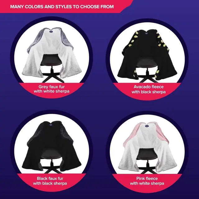 Alt view image 3 of 4 - Cozy Chair Blanket by Snuggle Back; Chair Blanket Wrap Attaches to Any Office Chair for Convenient Warmth and Heat. Stay Warm In The Winter or Summer. Faux Fur with Fluffy Sherpa (Black)