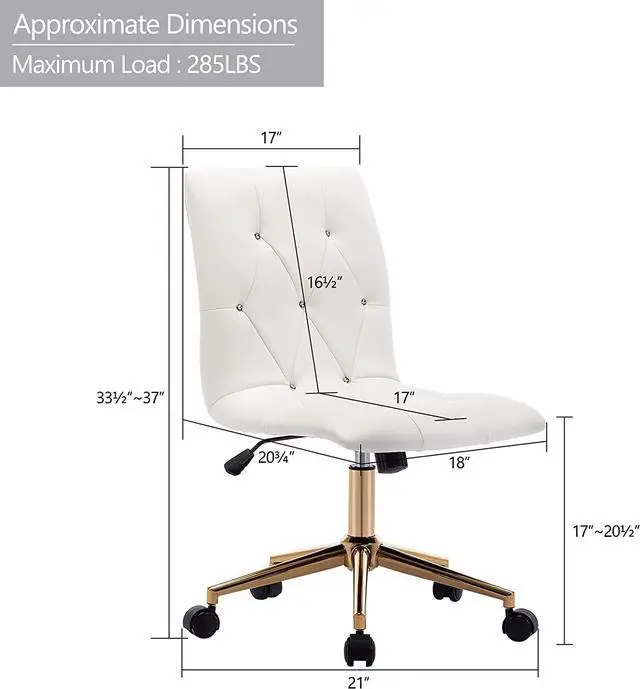 Alt view image 3 of 7 - Duhome Modern Home Office ChairCute White Desk Chair with Gold Base, PU Leather Task Chair Computer Chair Rolling Chair with Wheels, Armless Vanity Chair for Teens