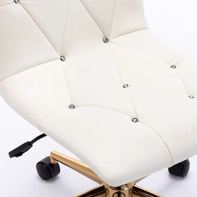 Alt view image 5 of 7 - Duhome Modern Home Office ChairCute White Desk Chair with Gold Base, PU Leather Task Chair Computer Chair Rolling Chair with Wheels, Armless Vanity Chair for Teens