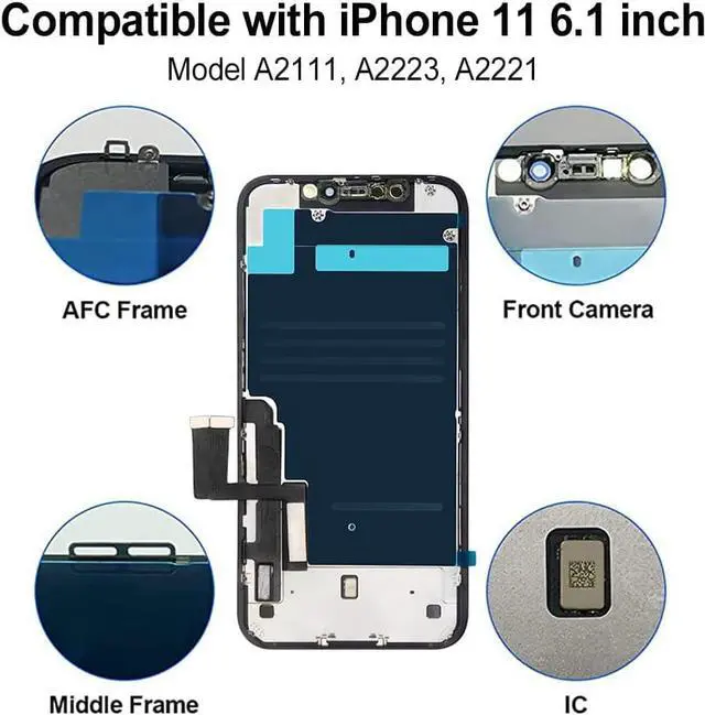 Alt view image 3 of 7 - for iPhone 11 LCD Screen Replacement 6.1 Inch Frame Assembly LCD Display and 3D Touch Screen Digitizer with Repair Tools Kit for A2111, A2223, A2221 with Waterproof Adhesive Tempered Glass