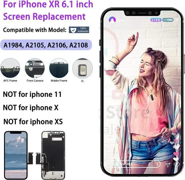 Alt view image 3 of 7 - for iPhone XR LCD Screen Replacement 6.1 inch(Model A1984, A2105, A2106, A2108) Display digitizer Assembly Touch Screen,with Frame Assembly Repair Tool