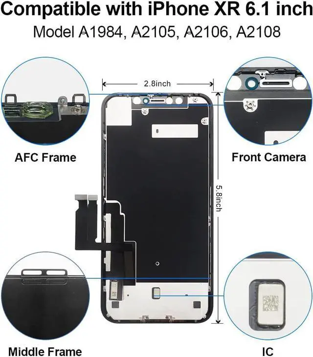 Alt view image 3 of 7 - for iPhone XR LCD Screen Replacement 6.1 Inch Frame Assembly Display and 3D Touch Screen Digitizer with Repair Tools Kit for A1984/A2105/A2106/A2108 with Waterproof Adhesive Tempered Glass