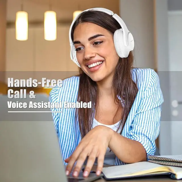 Alt view image 4 of 7 - Bluetooth Headphones Over Ear,K 65 Hours Playtime Wireless Headphones with Microphone,Foldable Lightweight Headset with Deep Bass,HiFi Stereo Sound for Travel Work Laptop PC Cellphone (White)