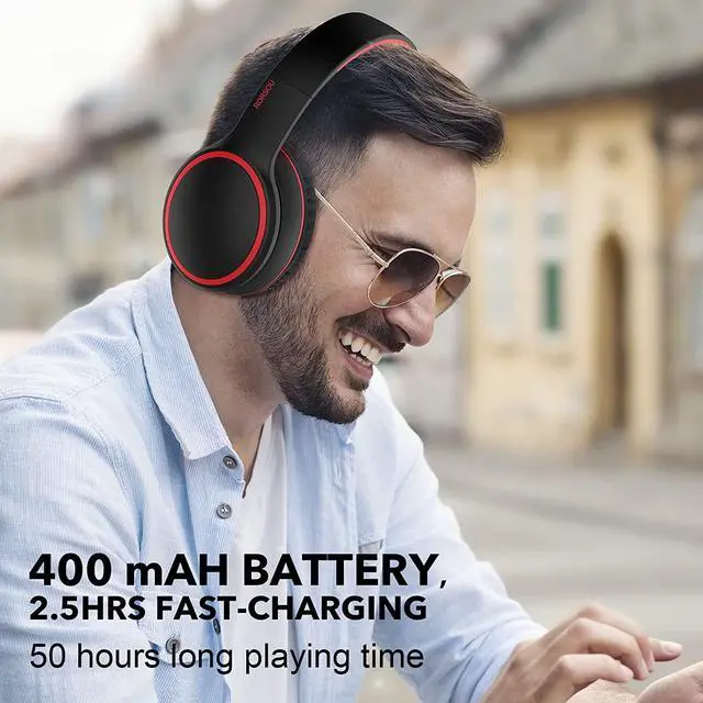 Alt view image 4 of 7 - RORSOU B10 Bluetooth Headphones Over Ear, Lightweight Folding Stereo Bass Wireless Headset with Mic, 50H Playtime, Volume Control, Bluetooth 5.3 Headphones for iPad/Travel/Tablet/PC (Black)