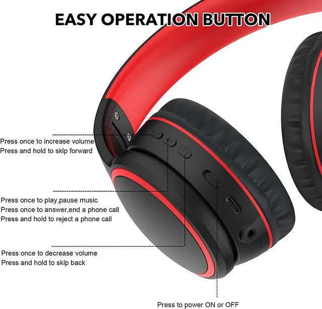 Alt view image 5 of 7 - RORSOU B10 Bluetooth Headphones Over Ear, Lightweight Folding Stereo Bass Wireless Headset with Mic, 50H Playtime, Volume Control, Bluetooth 5.3 Headphones for iPad/Travel/Tablet/PC (Black)