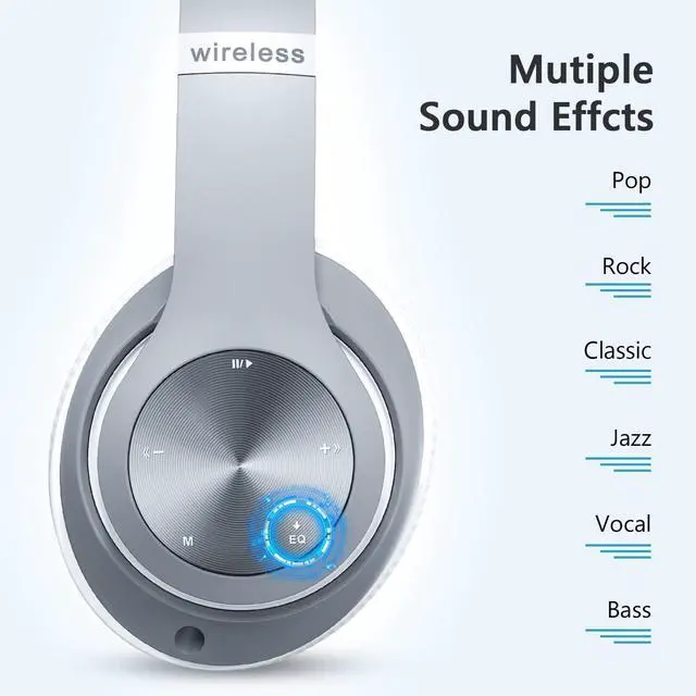 Alt view image 5 of 7 - Headphones Wireless Bluetooth,60 Hours Playtime Foldable Lightweight Bluetooth Headphones Wireless Over Ear Wired Hi-Fi Stereo with 6 EQ Modes, Deep Bass Adjustable Headset with Mic, FM, TF for Adults