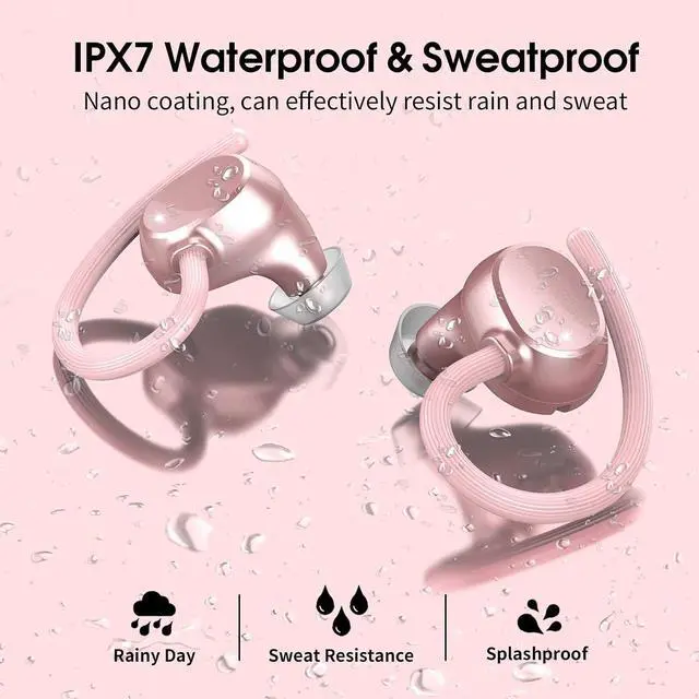 Alt view image 5 of 6 - Wireless Earbuds for Small Ear, HiFi Stereo Sport Bluetooth 5.3 Headphones with Earhooks, 48H Deep Bass Running Ear Buds with LED Display, Noise Cancelling, IP7 Waterproof Built-in Mic for iOS Android