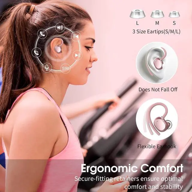 Alt view image 6 of 6 - Wireless Earbuds for Small Ear, HiFi Stereo Sport Bluetooth 5.3 Headphones with Earhooks, 48H Deep Bass Running Ear Buds with LED Display, Noise Cancelling, IP7 Waterproof Built-in Mic for iOS Android