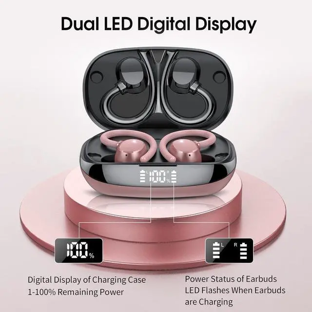 Alt view image 4 of 6 - Wireless Earbuds for Small Ear, HiFi Stereo Sport Bluetooth 5.3 Headphones with Earhooks, 48H Deep Bass Running Ear Buds with LED Display, Noise Cancelling, IP7 Waterproof Built-in Mic for iOS Android