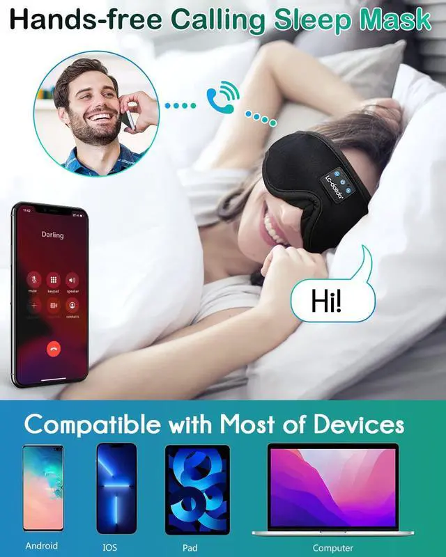 Alt view image 5 of 7 - LC-dolida Sleep Mask with Bluetooth Headphones Bluetooth Sleep Mask Sleep Headphones,3D Eye Mask for Sleeping Mask Music Sleeping Headphones for Side Sleepers Meditation Gifts Gadgets for Men Women
