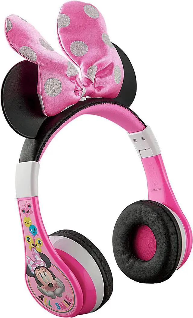 Main image of eKids Minnie Mouse Kids Bluetooth Headphones, Wireless with Microphone Includes Aux Cord, Volume Reduced Foldable Headphones for School, Home, or Travel, Pink
