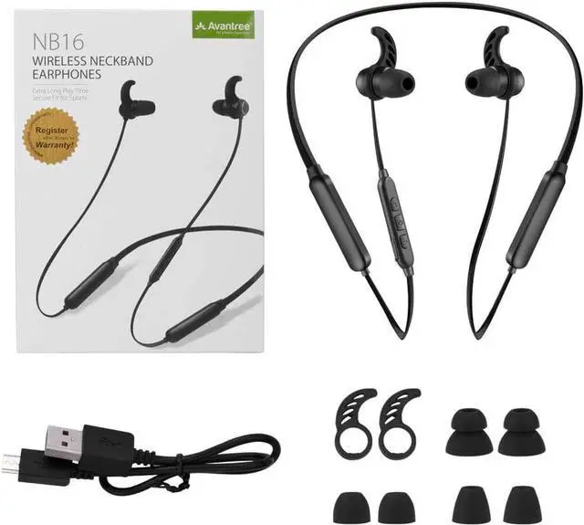 Alt view image 7 of 7 - Avantree NB16 Bluetooth Neckband Headphones Earbuds for TV PC, No Delay, 20 Hrs Playtime Wireless Earphones with Mic, Magnetic, Light & Comfortable, Compatible with iPhone Cell Phones, Workout Gym