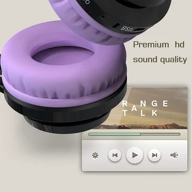 Alt view image 5 of 6 - Riwbox Bluetooth Headphones for Kids, AB005 Wireless Kids Headphones V5.3 with Microphone Foldable Headset with LED Light and TF Card FM Radio Compatible for Tablet PC TV (Black&Purple)