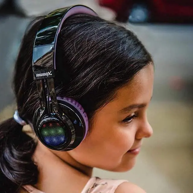 Alt view image 6 of 6 - Riwbox Bluetooth Headphones for Kids, AB005 Wireless Kids Headphones V5.3 with Microphone Foldable Headset with LED Light and TF Card FM Radio Compatible for Tablet PC TV (Black&Purple)