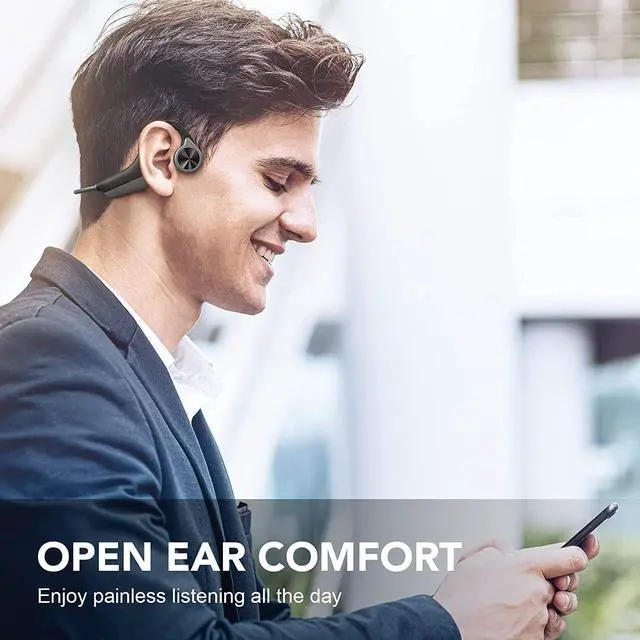 Alt view image 2 of 7 - Bone Conduction Headphones, Open Ear Headphones Bluetooth 5.3 Sport Headphones Wireless Earphone with Microphone, Sweatproof Headset for Running, Cycling, Driving (Black & Grey)