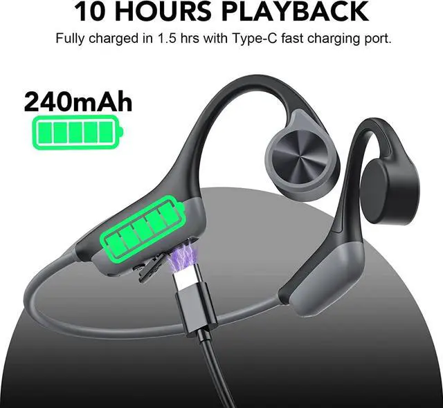 Alt view image 4 of 7 - Bone Conduction Headphones, Open Ear Headphones Bluetooth 5.3 Sport Headphones Wireless Earphone with Microphone, Sweatproof Headset for Running, Cycling, Driving (Black & Grey)