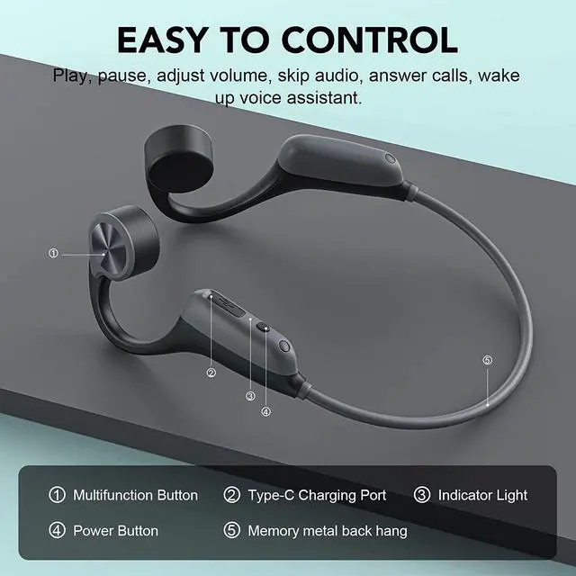 Alt view image 7 of 7 - Bone Conduction Headphones, Open Ear Headphones Bluetooth 5.3 Sport Headphones Wireless Earphone with Microphone, Sweatproof Headset for Running, Cycling, Driving (Black & Grey)