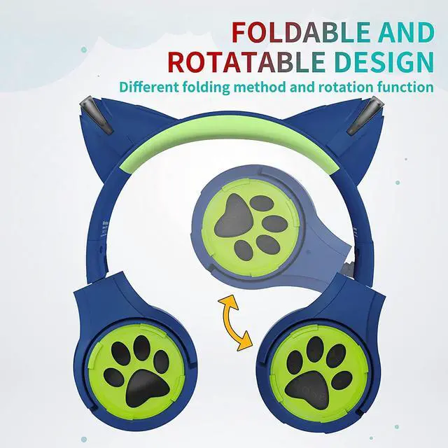 Alt view image 7 of 7 - Riwbox CF9 Cat Ear Kids Bluetooth Headphones with LED Light Up,Safe 85dB Volume Limit,Built-in Mic&Boom Mic for Calls,Kids Wireless&Wired Headphones for Tablet/Airplane/School/Online Learning(Blue)