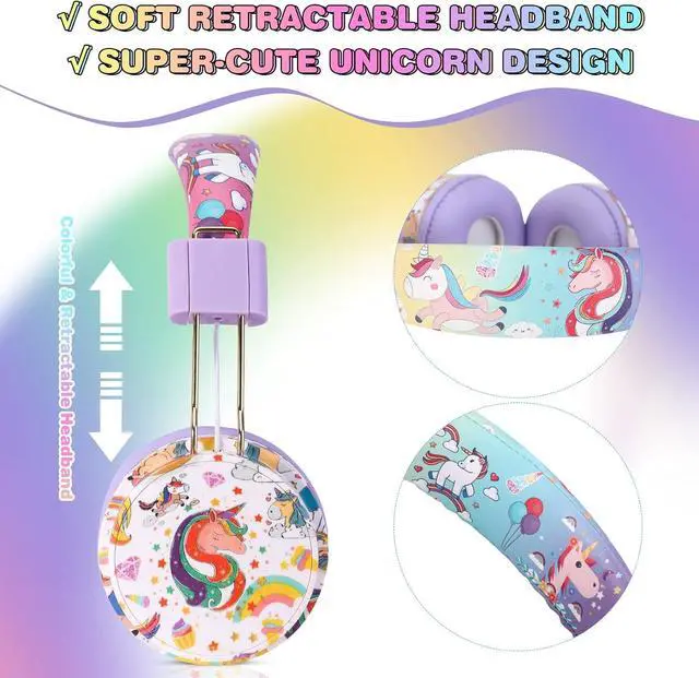 Alt view image 2 of 6 - QearFun Unicorn Kids Bluetooth Headphones, 85dB Safe Volume Limit | For kids at school, tablet, travel, or airplane use, enjoy wireless mode, mic, Bluetooth 5.2, fast charging, foldable design
