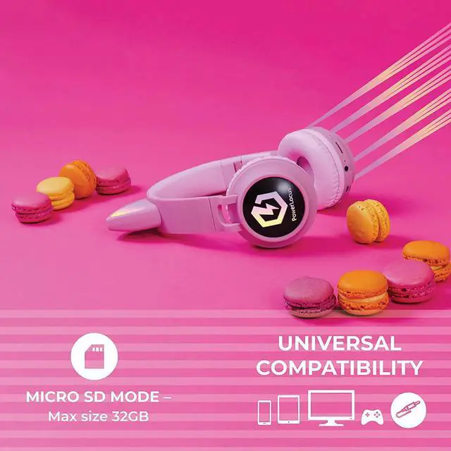 Alt view image 6 of 7 - PowerLocus Kids Cat Ear Headphones, Bluetooth 5.3 Wireless, LED Lights, Safe Volume Limit, Micro SD/TF, for iPad, Tablet, Travel (Pink)