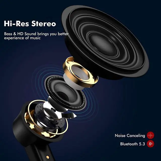 Alt view image 2 of 6 - Bluetooth 5.3 Headphones for iPhone 16 Pro Max 15 14 13 Samsung Z Fold 5 Flip 6, Wireless Earbuds Stereo Sound Noise-canceling in-Ear Earphones Mic for iPad Galaxy S24 Ultra S23 S22 S21 S20 Pixel 8 7