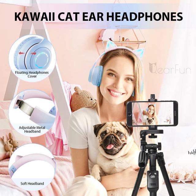 QearFun Cat Ear Kids Bluetooth Headphones for Girls for School