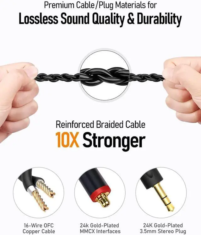 Alt view image 7 of 7 - Audiovance Vibes 201L Wired Earbuds in Ear Headphones, with 3.5mm to Lightning Adapter for iPhone, Noise Cancelling Bass Driven, Secure & Comfort Fit, Braided Cord, Carry Case (Clear Brown, No Mic)