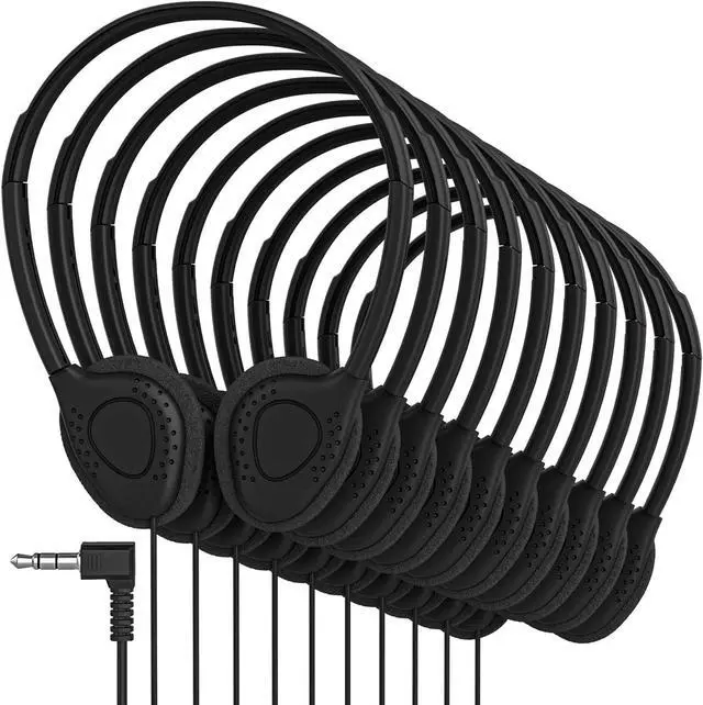 Main image of Maeline Bulk Headphones On-Ear Stereo Headset with 3.5 mm Headphone Plug - 10 Pack - Black