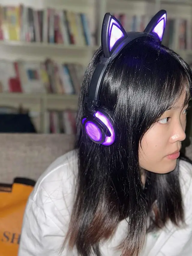 Alt view image 3 of 6 - Olyre Kids Headphones with Light up cat Ears On Ear LED Kitty Headphones with Mic for Kids Boys Girls Children Wired Headset for School Learning Tablet (Purple)