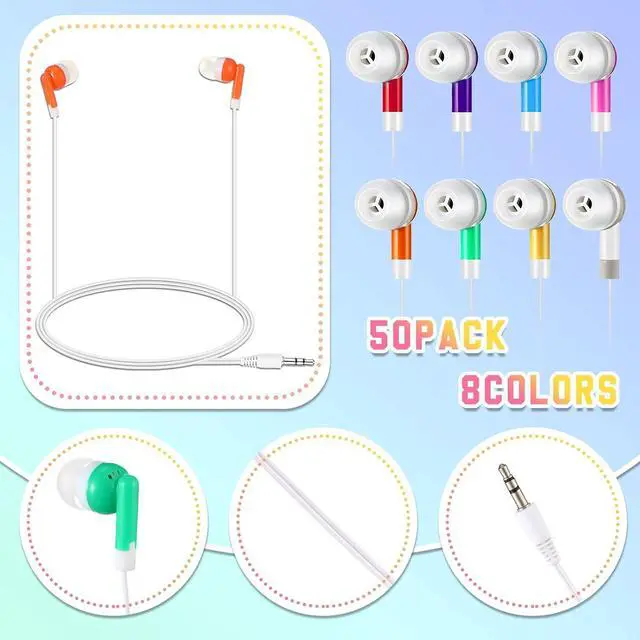 Alt view image 3 of 7 - Macarrie 50 Pack Earbuds Bulk for Classroom Kids Wire Earphones Students Ear Buds Set Stereo Headphones for Kids Adults Schools Libraries, 3.5 MM Audio Jack (Mixed Colors)
